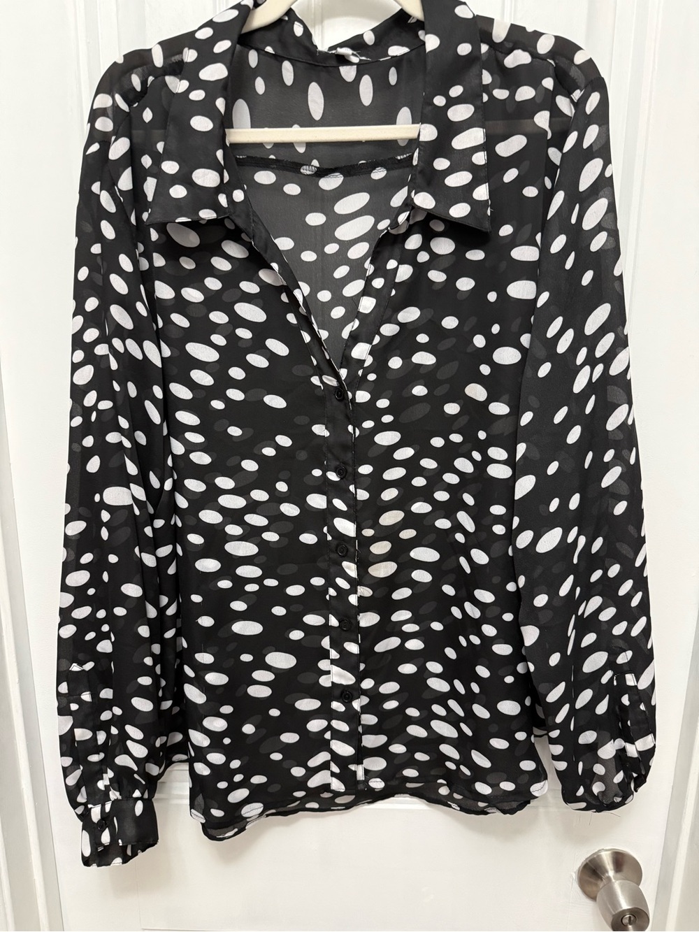 Larsen Gray Size 3X Women’s Black & White Polka Dot Long Sleeve Sheer (46-18)